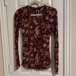 BCBGMaxAzria Burgundy Floral Long Sleeve Top